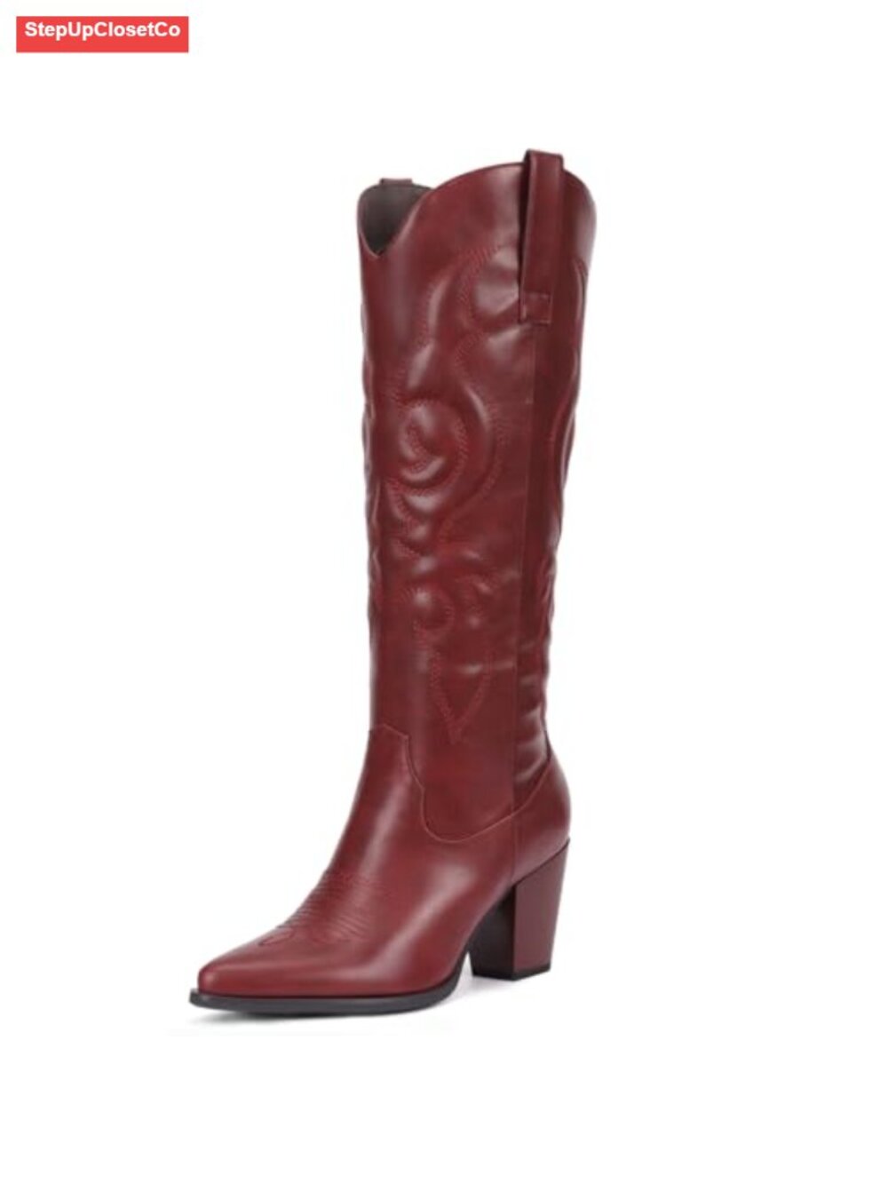 Suede Cowboy Boots Knee High Block Heel Side Zipper Pointed Toe Women Western